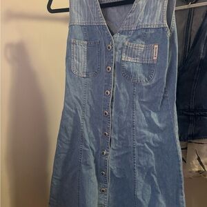 Denim Button-Front Dress with Patch Pockets